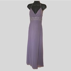 Bridesmaids Evening Dress lavender floor length dress halter v-neckline size 4P